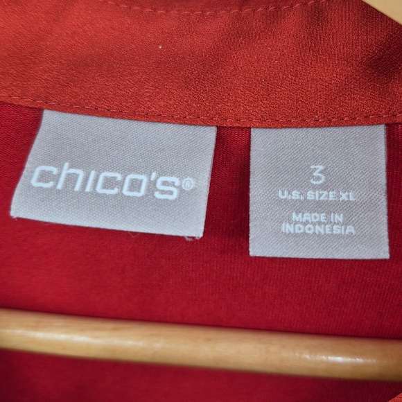 Chicos Burnt Orange Long Sleeve Collared Henley Shirt Women's Size 3/XL Career - Picture 8 of 12